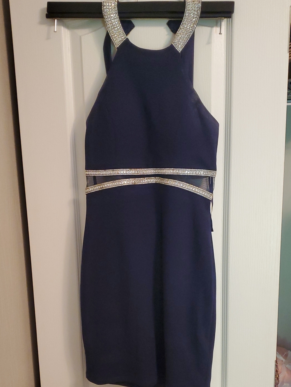 Michele Navy Dress with Crystal Trim